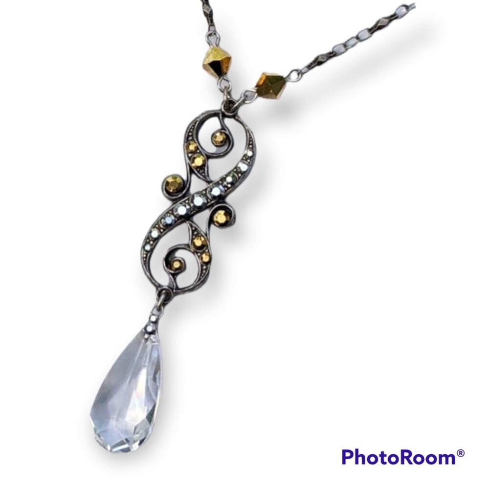 Crystal drop dainty gothic necklace
